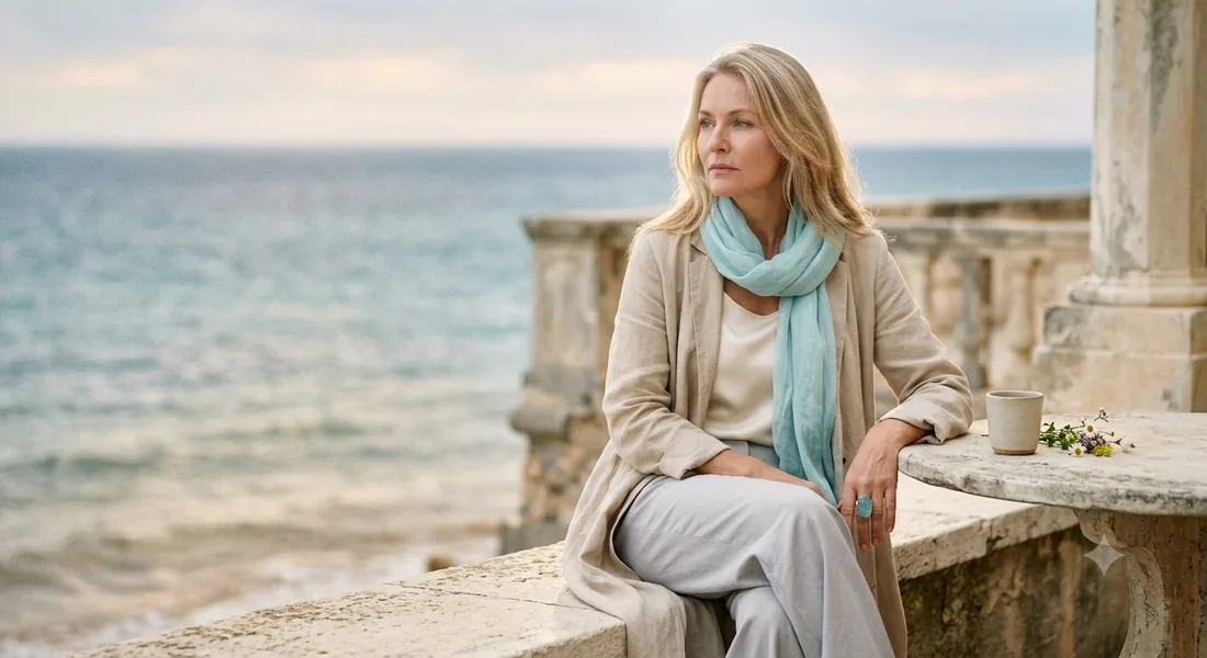 Une femme contemple la mer après une transition de vie